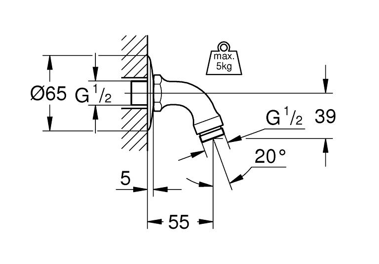 Grohe 28429 Shower Arm Short Projection ½”