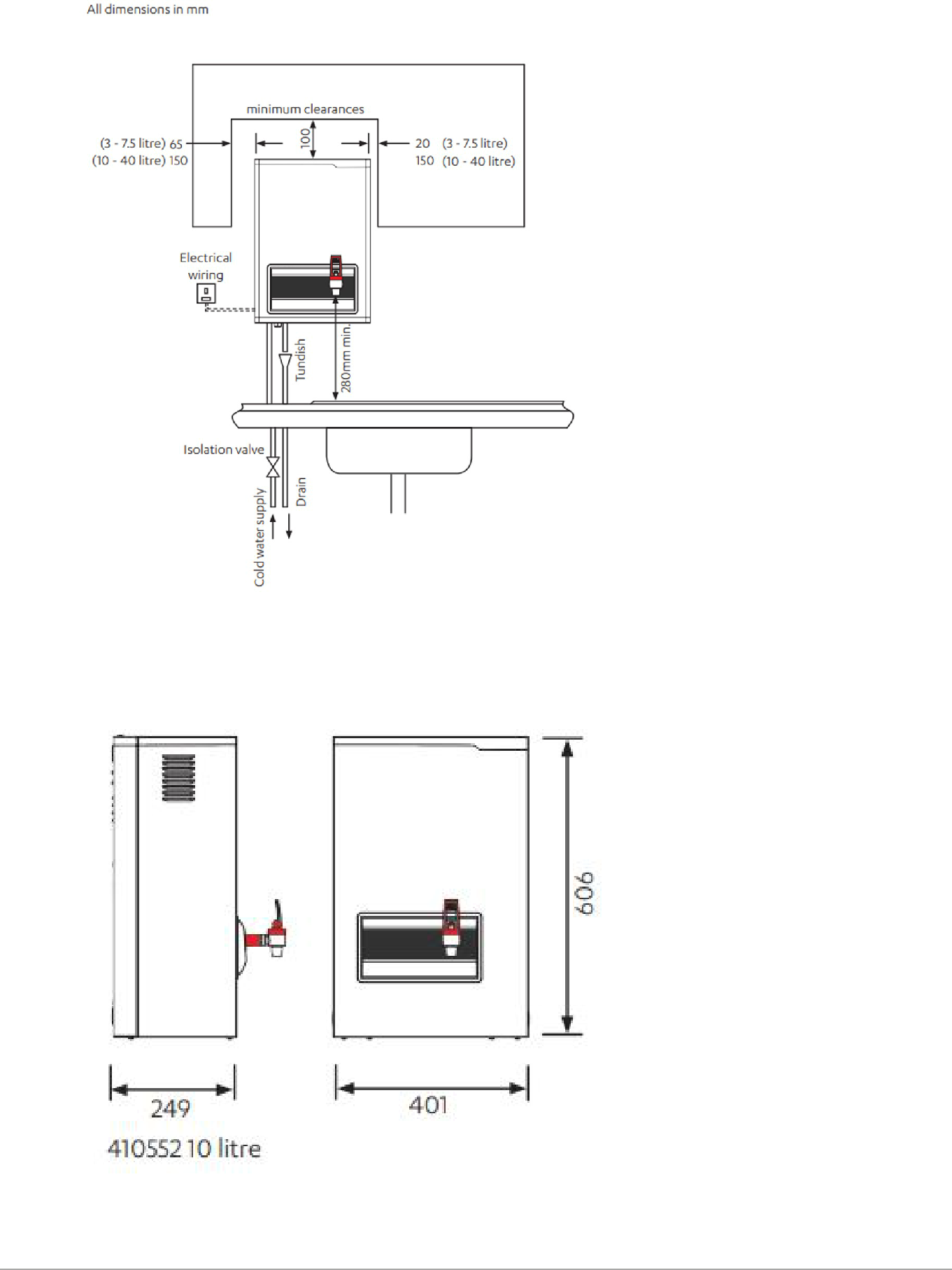 Zip 410552 10 Ltr Hydroboil Instant on-wall boiling water heater in white