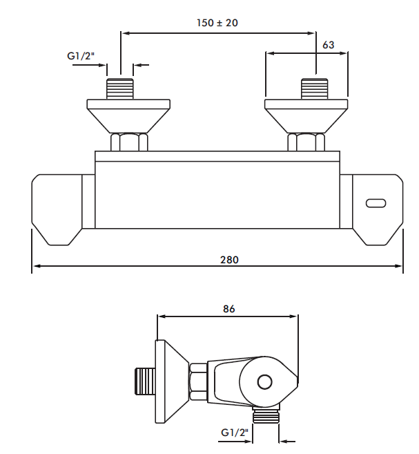 Inta 2001445cp Intaplus XS Exposed Bar Thermostatic shower c/w multi function handset and slide rail kit