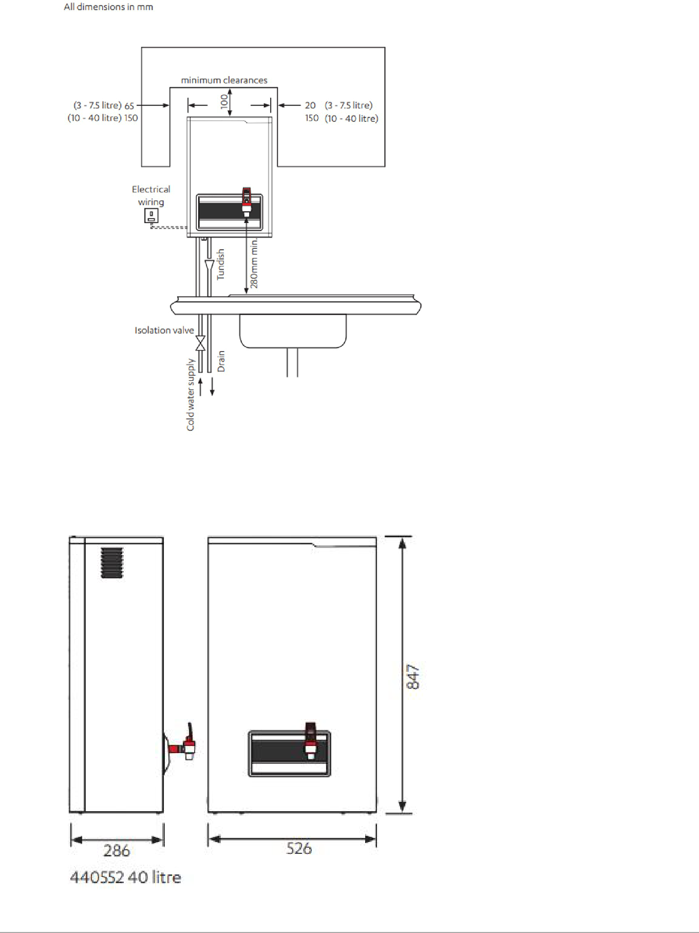 Zip 440552 40 Ltr HydroBoil Instant on-wall boiling water heater in white