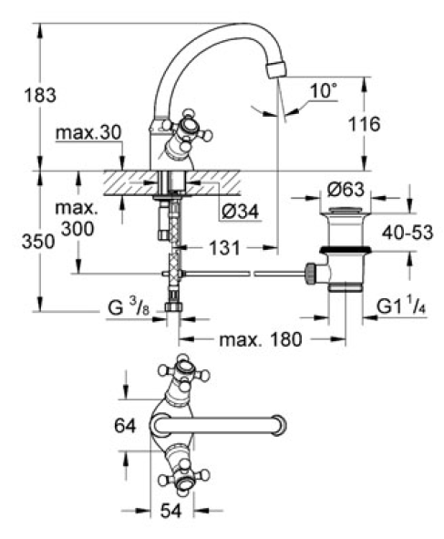Grohe 21155 Arabesk Basin Monoblock mixer c/w puw